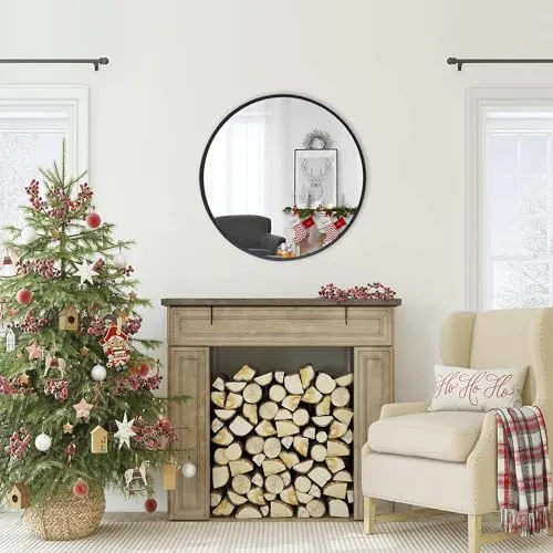 Artistiry Craftsmen Circle Wall Mirror 22 Inch Black Round Wall Mirror for Entryways, Washrooms, Living Rooms - Metal Black Round Mirror for Wall, Vanity Mirror Large Circle Wall Mirror (Black)