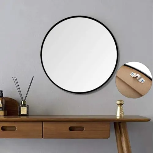 Artistiry Craftsmen Circle Wall Mirror 22 Inch Black Round Wall Mirror for Entryways, Washrooms, Living Rooms - Metal Black Round Mirror for Wall, Vanity Mirror Large Circle Wall Mirror (Black)