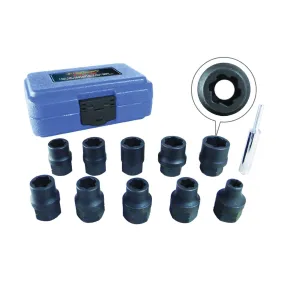 Astro Pneumatic 7411M 11Pc 1/2" Dr Flank Bite Dmgd Fstnr Impct Sckts - M