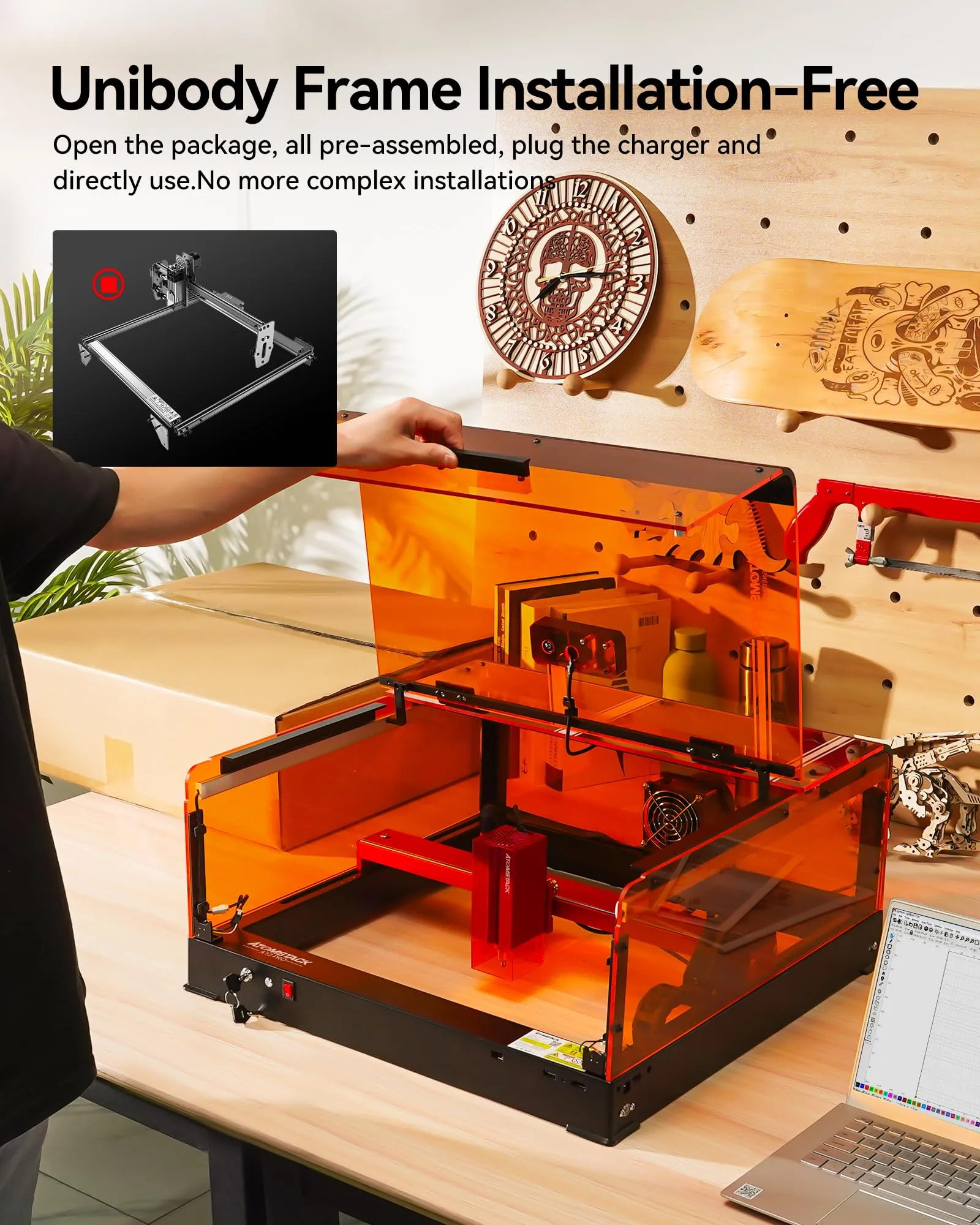 ATOMSTACK A12 Ultra Laser Engraving Machine 50W CNC DIY Mini Cutter With B3 Laser Housing Protective Box Enclosure 370x310mm