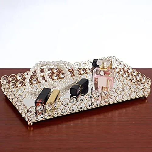 ATORSE® 3 Size - Mirrored Tray Home Decor Crystal Vanity Makeup Perfume Jewelry Tray 35X20X5Cm