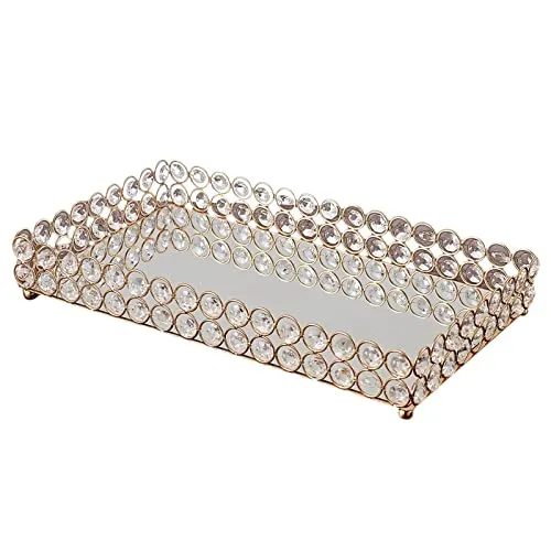 ATORSE® 3 Size - Mirrored Tray Home Decor Crystal Vanity Makeup Perfume Jewelry Tray 35X20X5Cm