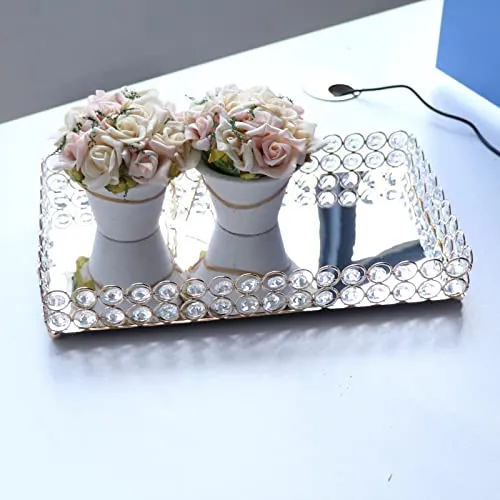 ATORSE® 3 Size - Mirrored Tray Home Decor Crystal Vanity Makeup Perfume Jewelry Tray 35X20X5Cm