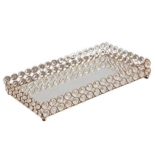 ATORSE® 3 Size - Mirrored Tray Home Decor Crystal Vanity Makeup Perfume Jewelry Tray 35X20X5Cm