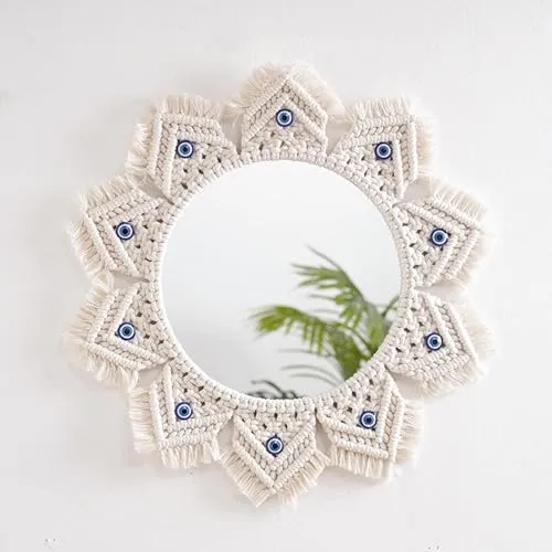 ATORSE® Macrame Mirror Macrame Fringe Decorative Mirror for Gallery Living Room