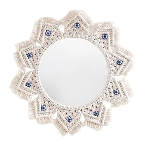 ATORSE® Macrame Mirror Macrame Fringe Decorative Mirror for Gallery Living Room