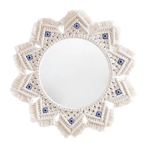 ATORSE® Macrame Mirror Macrame Fringe Decorative Mirror for Gallery Living Room