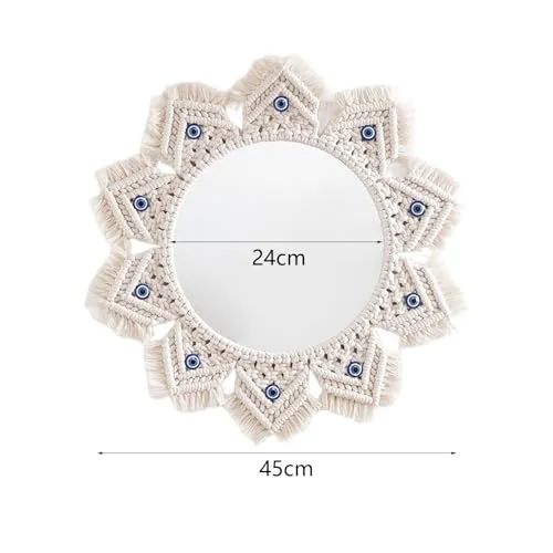 ATORSE® Macrame Mirror Macrame Fringe Decorative Mirror for Gallery Living Room