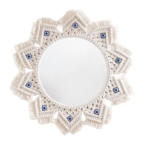 ATORSE® Macrame Mirror Macrame Fringe Decorative Mirror for Gallery Living Room