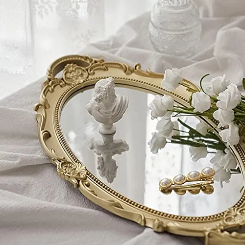 ATORSE® Retro Makeup Mirrored Vanity Tray Jewelry Tray Perfume Decor Tray Storage