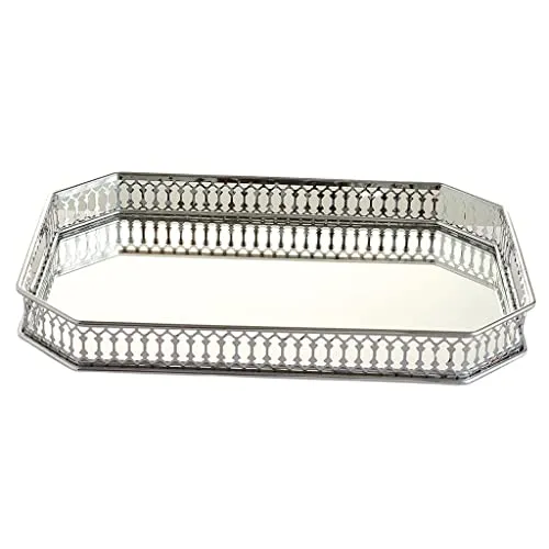 ATORSE® Retro Mirrored Vanity Tray Jewelry Perfume Earring Tray Decor Storage Silver