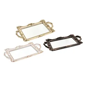 ATORSE® Vintage Mirrored Vanity Tray Jewelry Tray Perfume Decorative Tray White