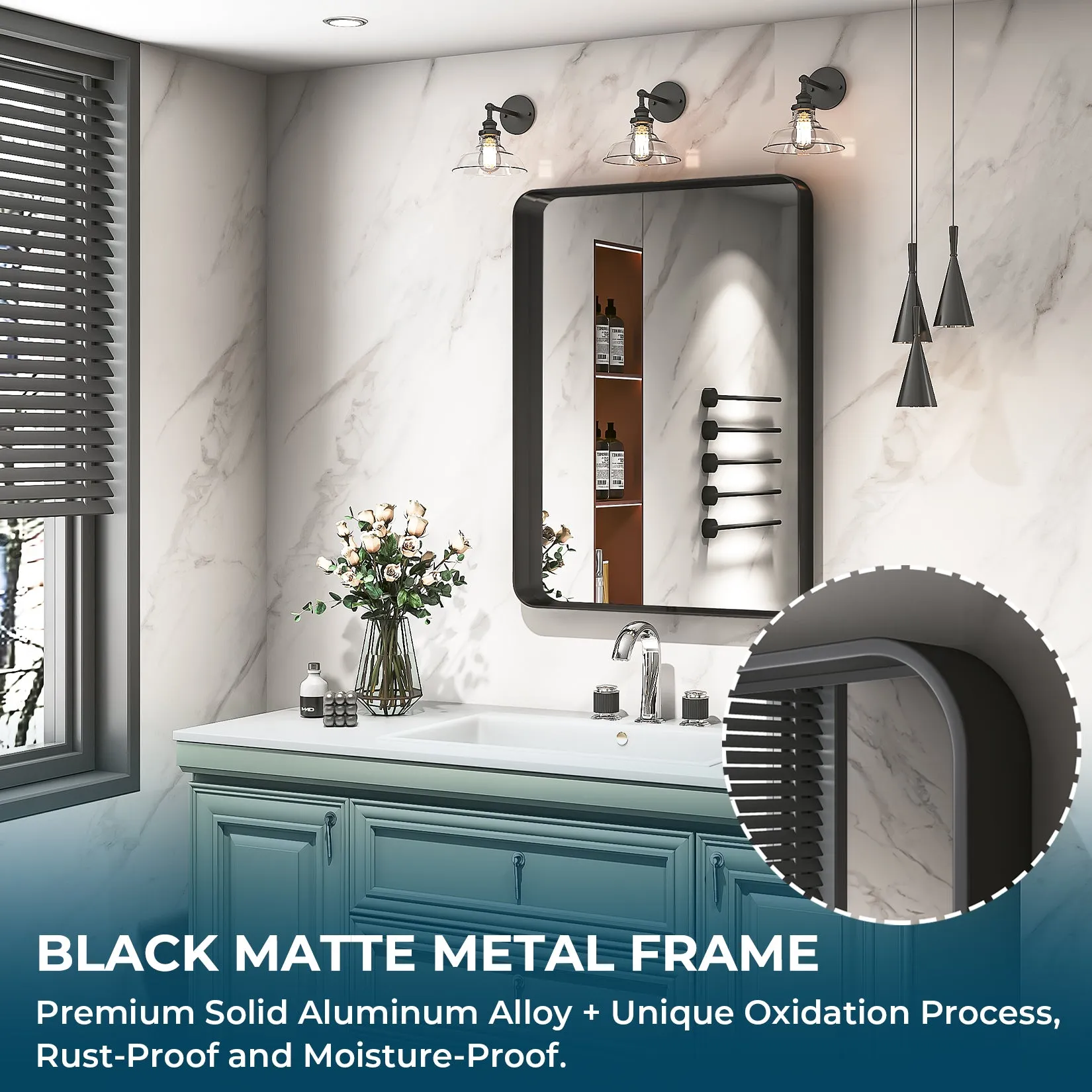 Awandee Home Black Metal Framed Bathroom Mirror for Wall 22 x 30 inch