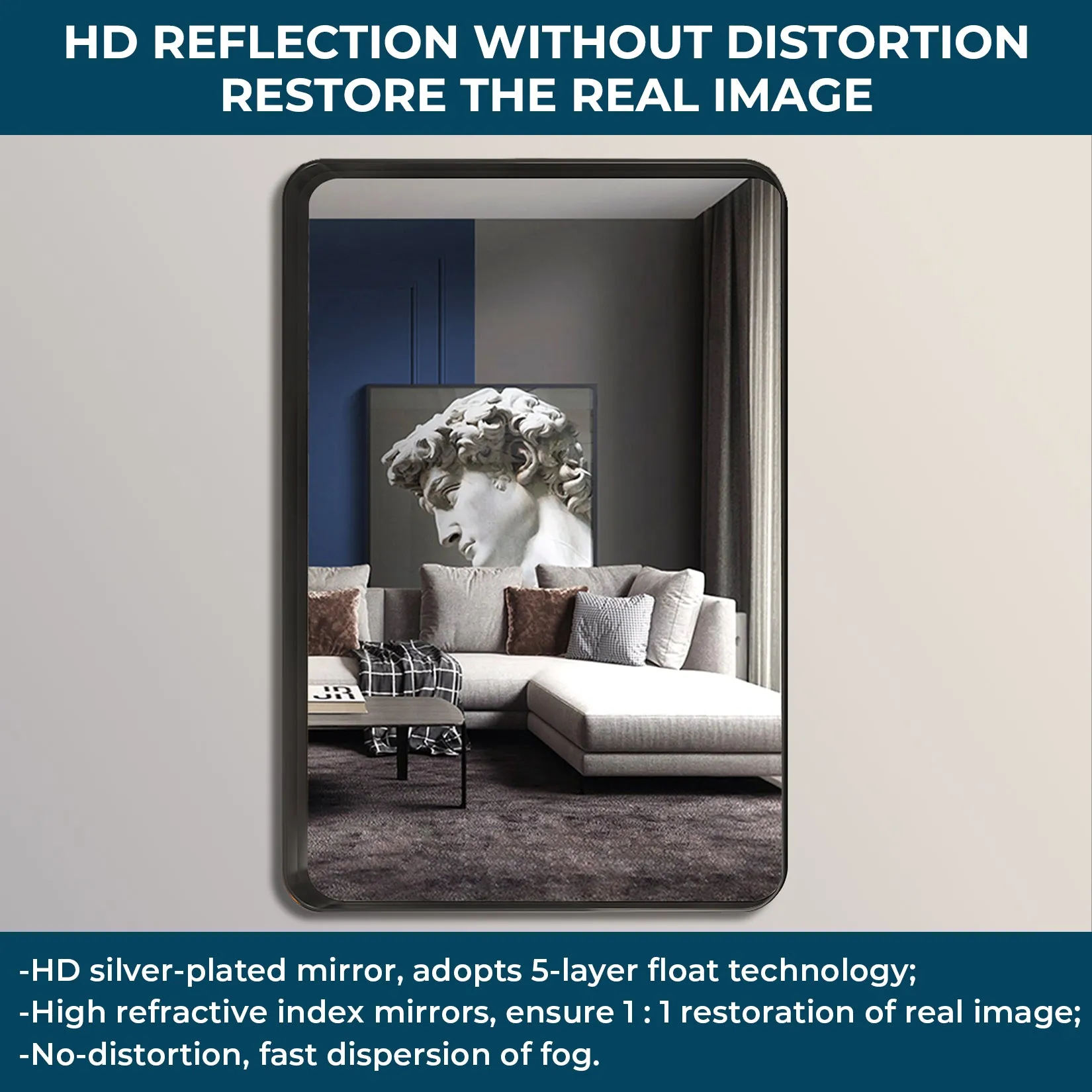 Awandee Home Black Metal Framed Bathroom Mirror for Wall 24 x 36 inch