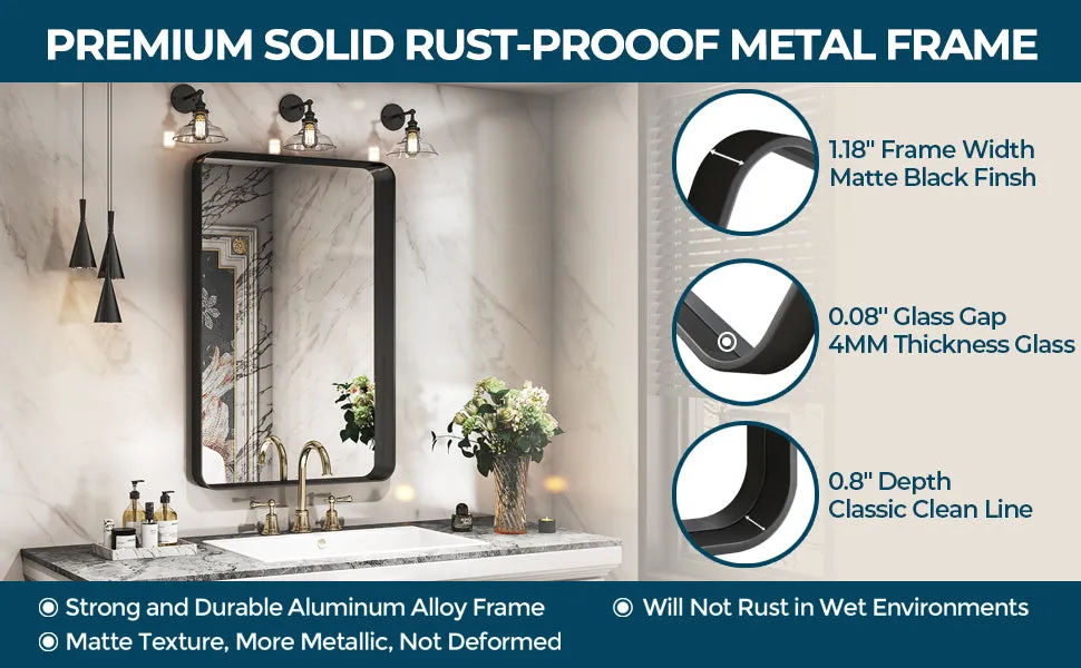Awandee Home Black Metal Framed Bathroom Mirror for Wall 24 x 36 inch