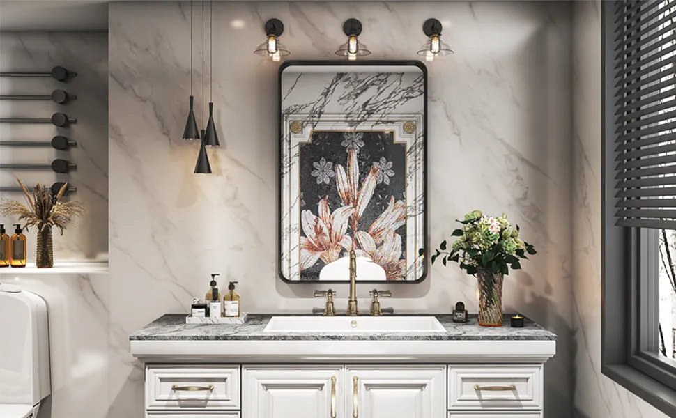 Awandee Home Black Metal Framed Bathroom Mirror for Wall 24 x 36 inch