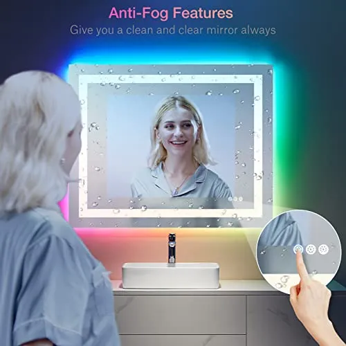 Awandee Home LED Bathroom Mirror with Colorful Lights 40 X 32 inch
