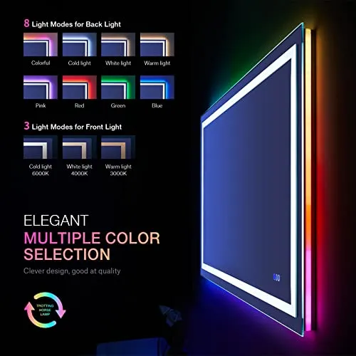 Awandee Home LED Bathroom Mirror with Colorful Lights 40 X 32 inch