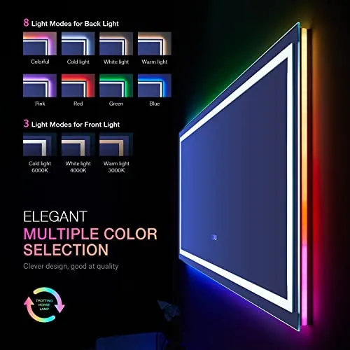 Awandee Home LED Bathroom Mirror with Colorful Lights 60 X 28 inch