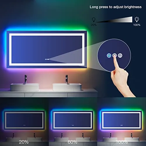 Awandee Home LED Bathroom Mirror with Colorful Lights 60 X 28 inch
