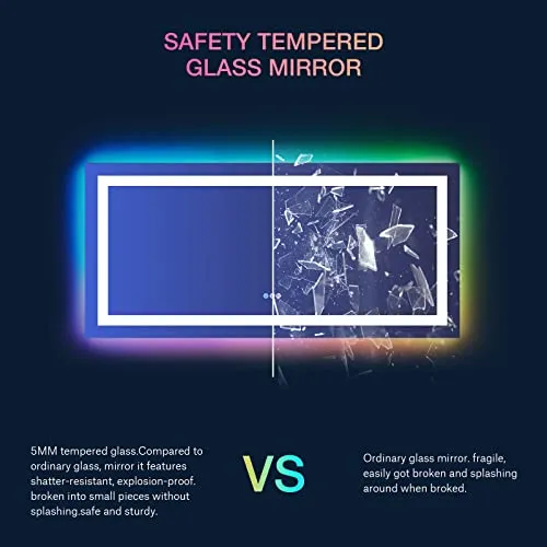 Awandee Home LED Bathroom Mirror with Colorful Lights 60 X 28 inch