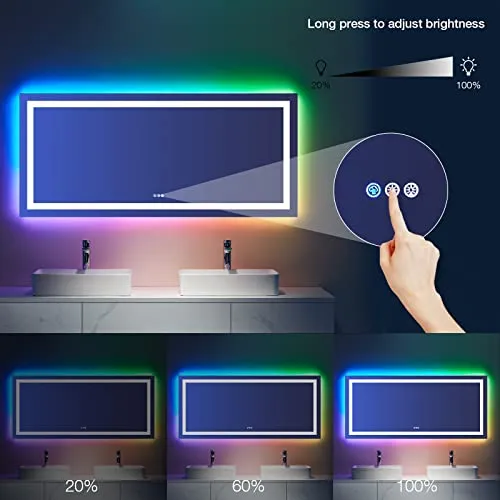 Awandee Home LED Bathroom Mirror with Colorful Lights 72 X 32 inch