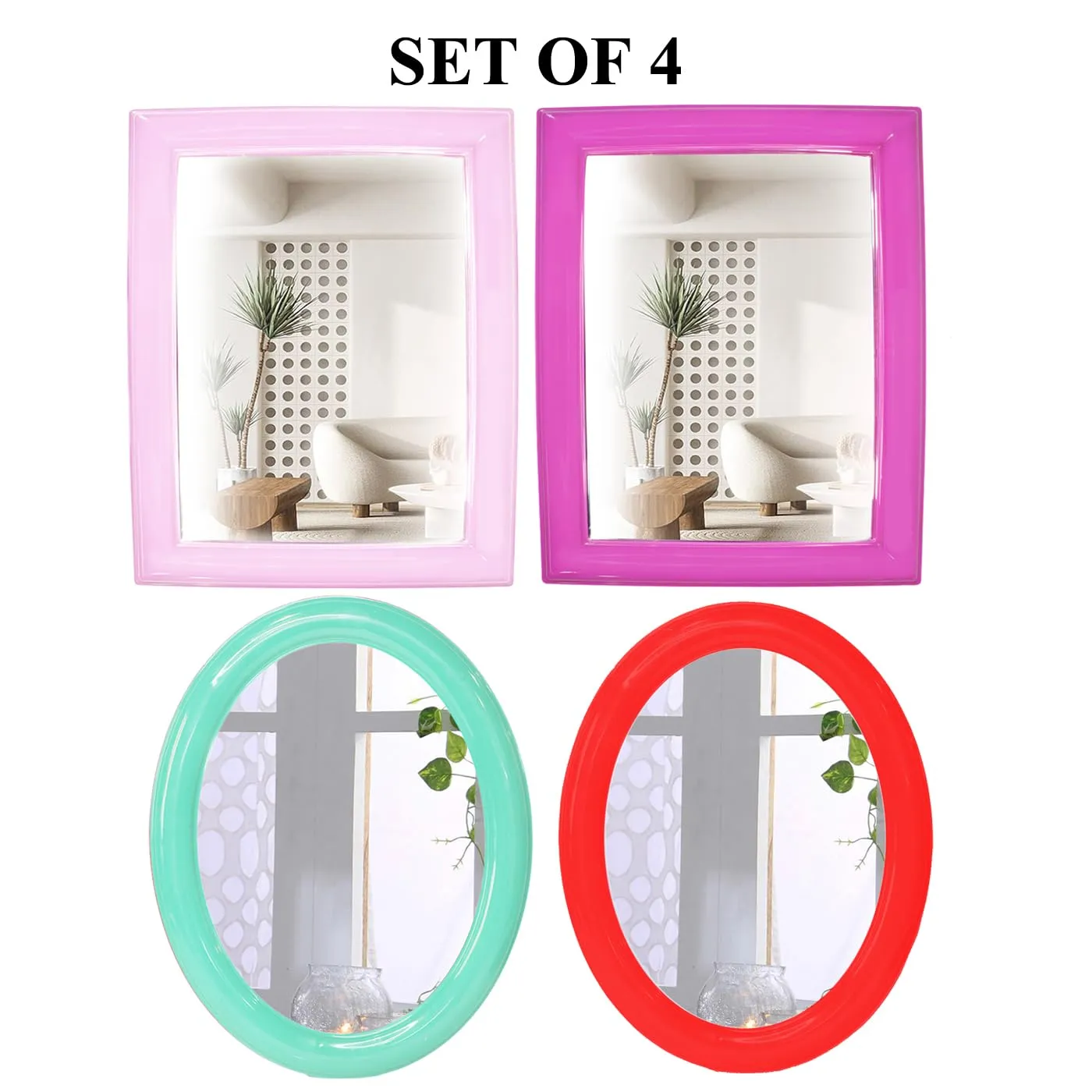 BAAL Wall Hanging Mirror for Bathroom,Bedroom Wash Basin and Makeup Vanity Mirror for Makeup and Shaving Use (Set of 4)