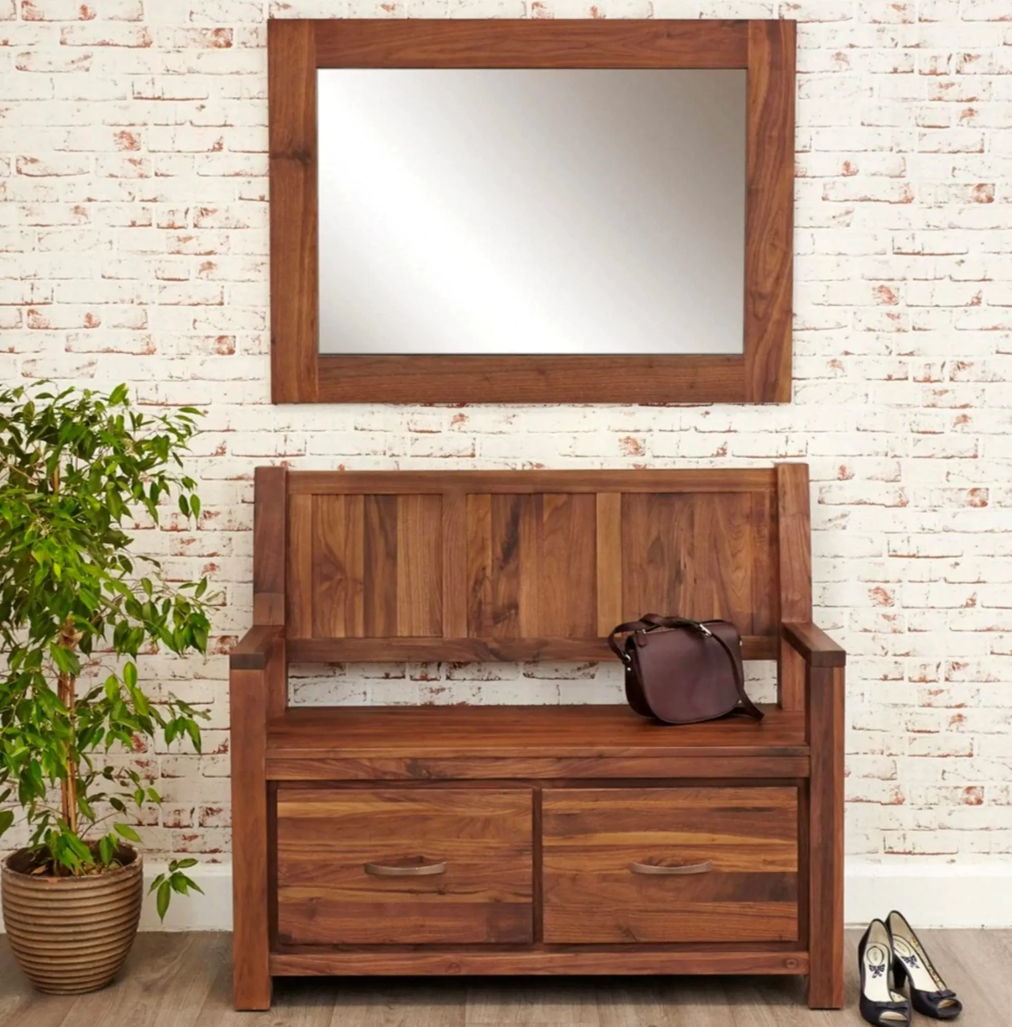 BALAJI FURNITURE Solid Sheesham Wood Wall Dressing Mirror for Bedroom | Wooden Wall Mounted Rectangular Framed Mirror for Home & Hotels | Designer Dressing Wall Console Mirror for Bathroom, Natural
