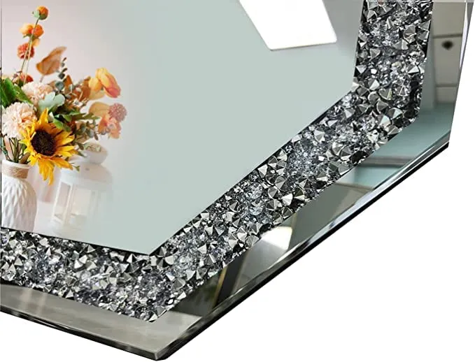 BAPIDA- Crystal Crush Diamond Hex Silver Mirror for Wall Decoration 24 inch Wall Hang Frame Less Mirror Acrylic Diamond Décor (24 in)