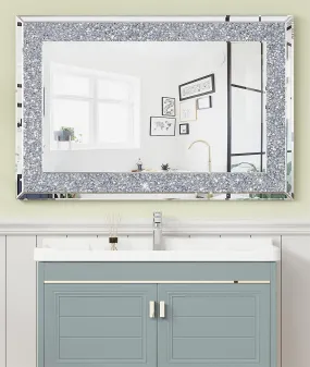 BAPIDA - Crystal Mirrors for Wall Decoration Crush Diamond Wall Mirror Rectangle Silver Sparkly Hanging Wall-Mounted Mirror Stunning Home Décor Modern Glass Art (60 x 45 cm)