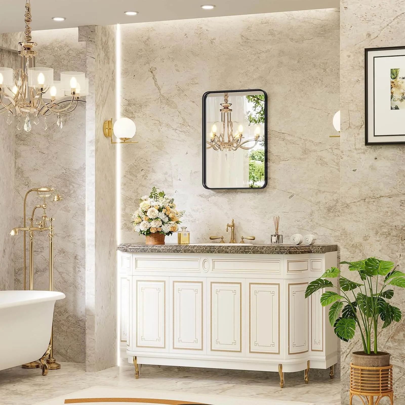 Bathroom Mirror Vanity Mirror for Wall,Aluminum Alloy Framed Wall Mirror Farmhouse