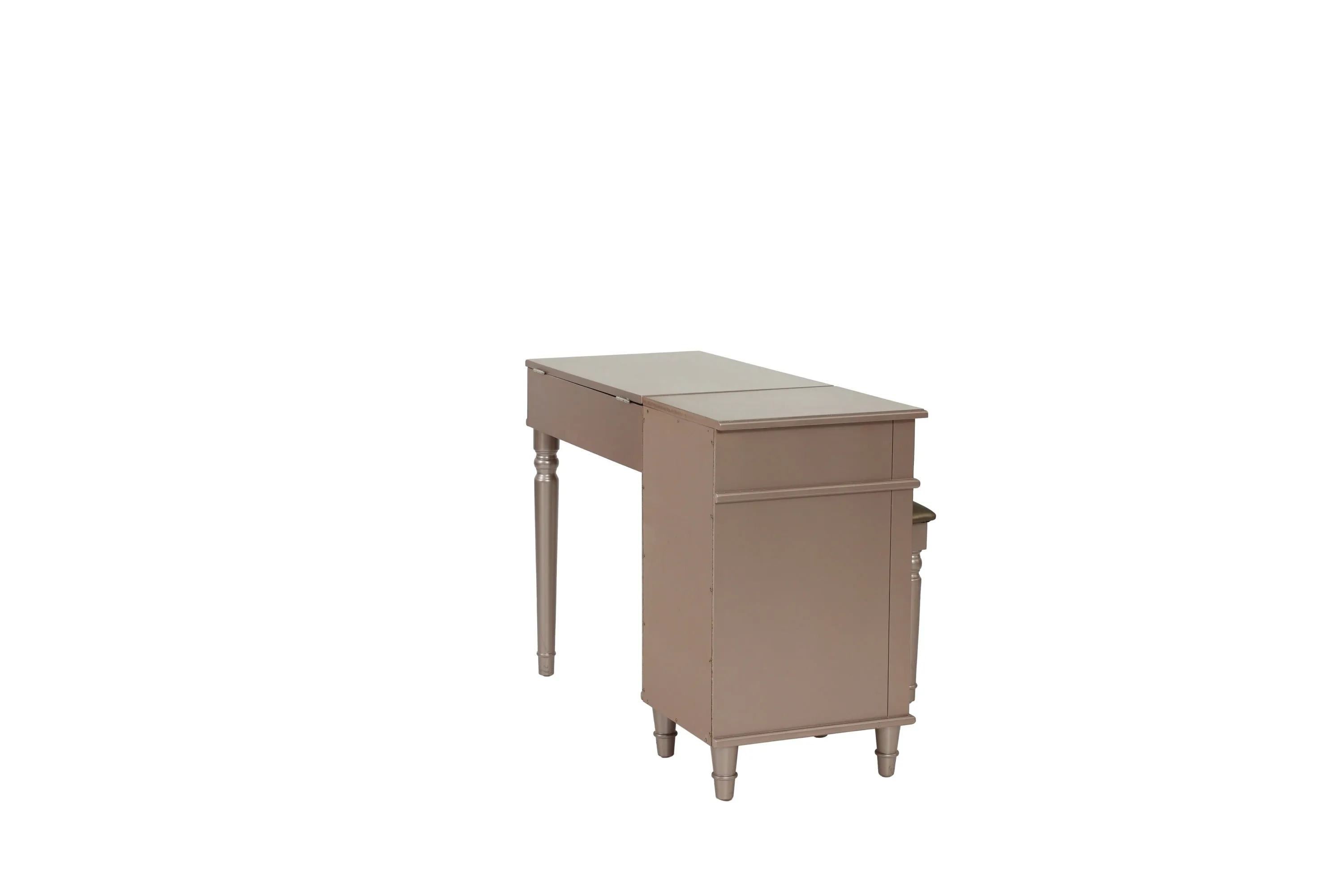 Bedroom Vanity Set w Stool Open Up Mirror Storage Space Drawers Rubber wood Ring Pull Handles Rose Gold Color Vanity