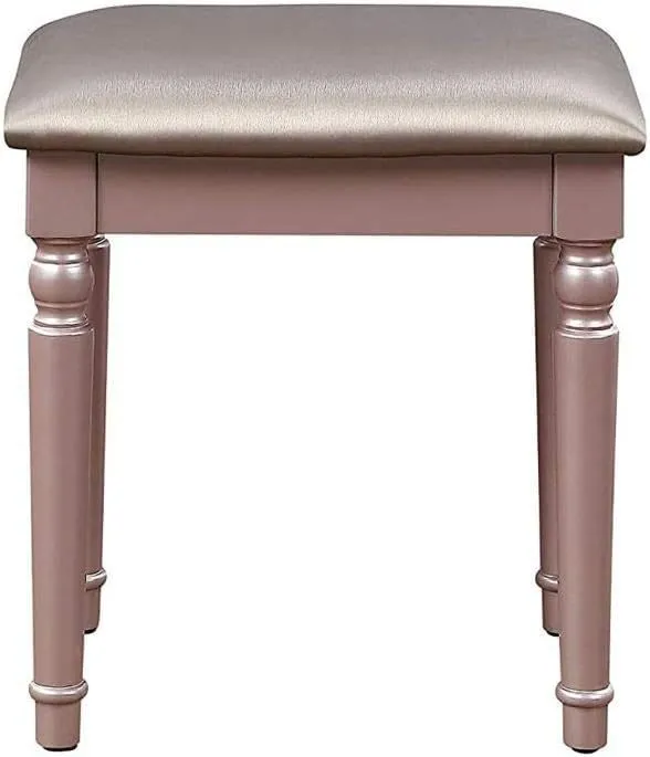 Bedroom Vanity Set w Stool Open Up Mirror Storage Space Drawers Rubber wood Ring Pull Handles Rose Gold Color Vanity
