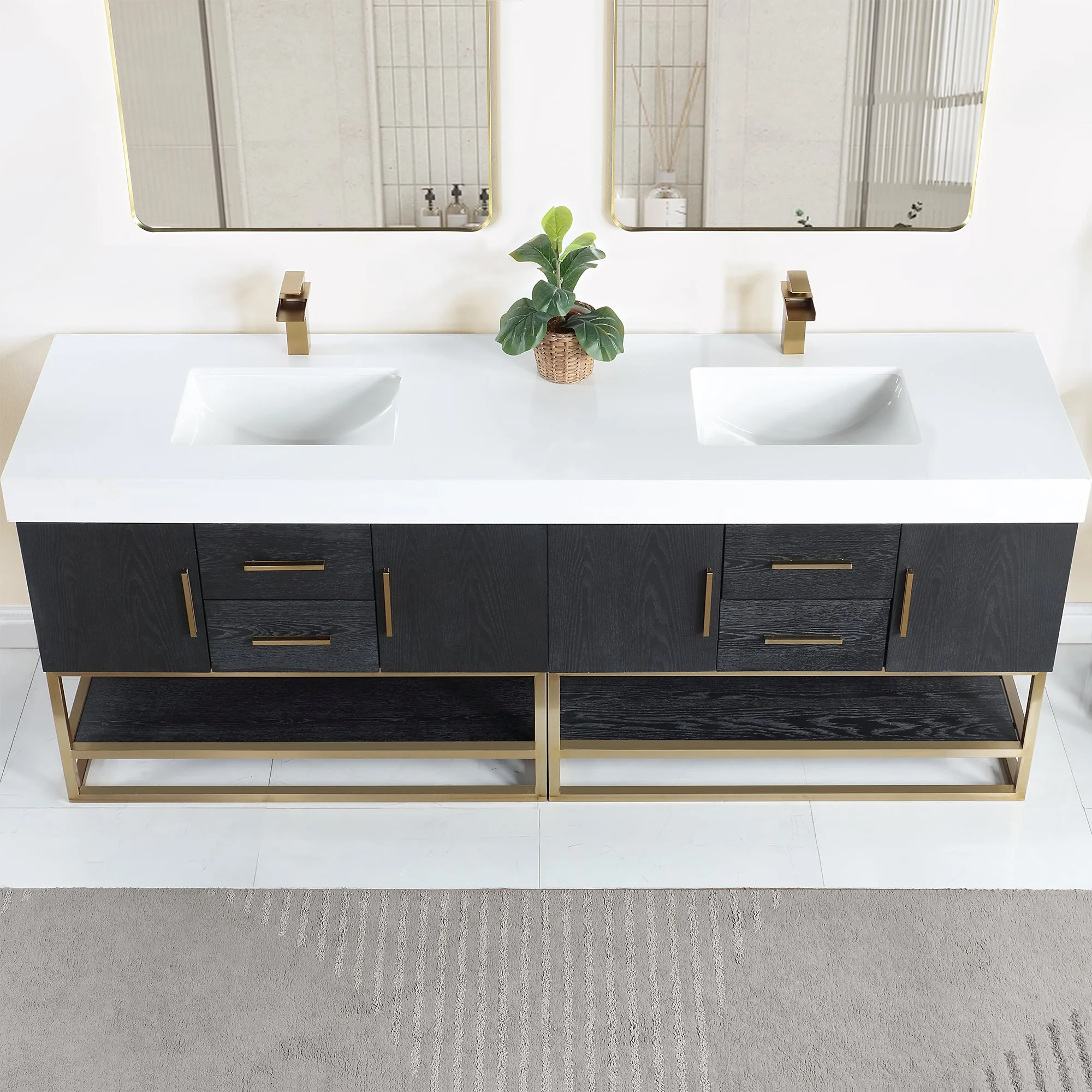Bianco 72"/84" Double Bathroom Vanity in Black Oak with Engineered Stone Countertop