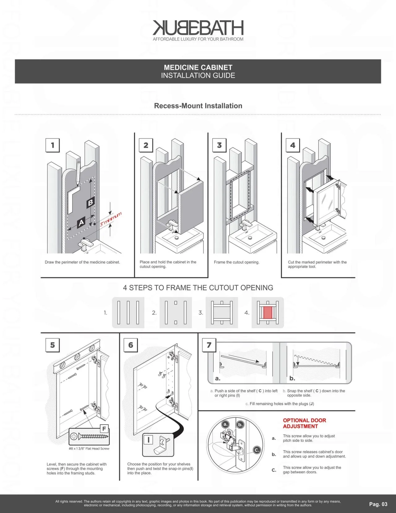 BISTON- 20" Mirrored Bathroom Medicin Cabinet