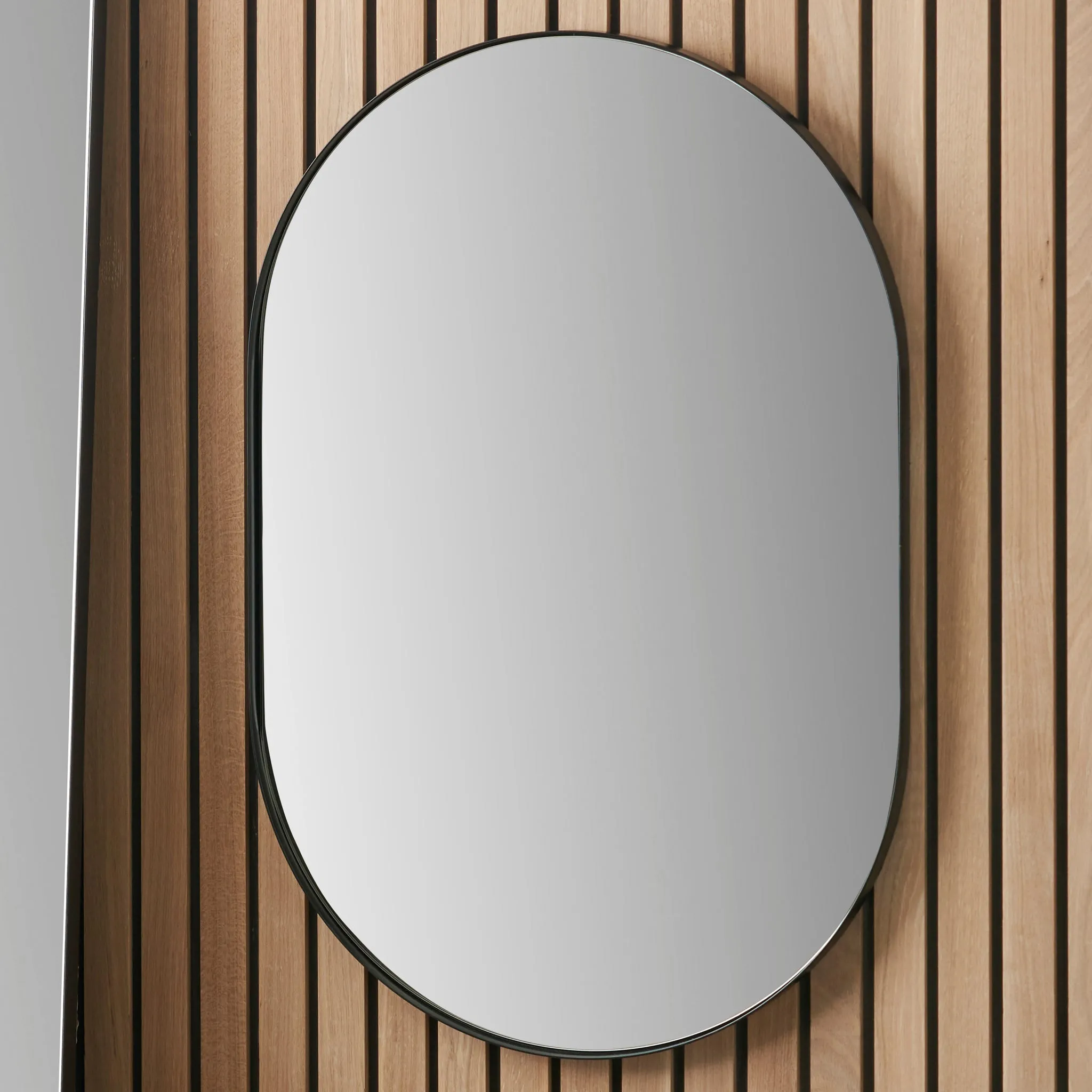 Black Metal Slim Frame Oval Wall Mirror