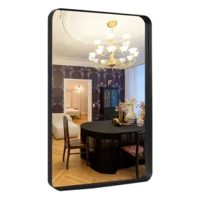 Black Mirror 26x32 Bathroom Mirror Rectangle Wall Mirror with Rounded Corner Wall-Mounted Vanity Mirror for Bedroom Entryway and Living Room Hangs Horizontal Or Vertical