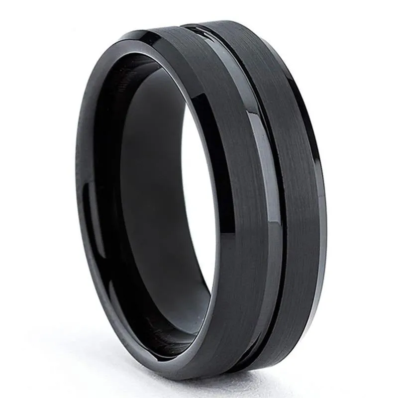 Black Tungsten & Beveled Centre Ring (8mm)