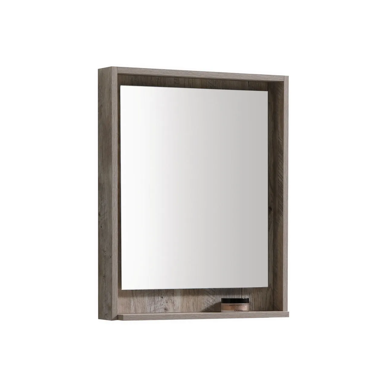 BLISS- 24" Nature Wood, Mirror with wood trim and bottom Shelf