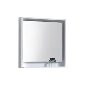 BLISS- 30" Gloss White, Wood Frame Mirror With Bottom Shelf