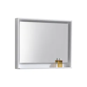 BLISS -36" GLOSS WHITE  Mirror with Wood Frame & Bottom Shelf