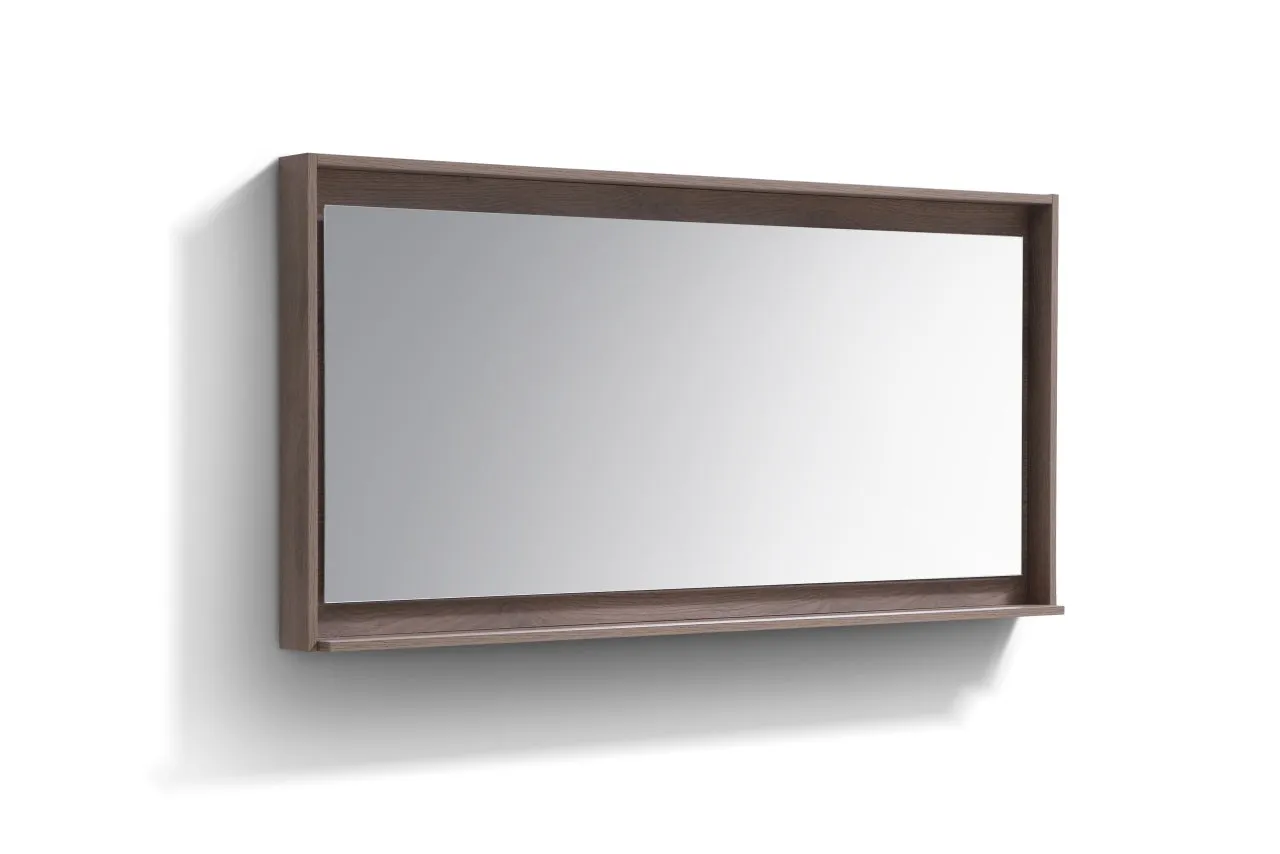BLISS- 60" BUTTERNUT, Mirror With Wood Frame and Bottom Shelf