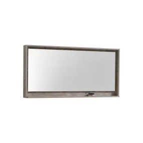 BLISS- 60" Nature Wood, Mirror With Wood Frame and Bottom Shelf