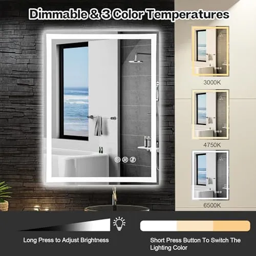 Bold Monkey 20X28 LED Bathroom Mirror with Lights, Anti-Fog, Dimmable, Backlit & Front Lit, Lighted Bathroom Vanity Mirror for Wall, Memory Function, Tempered Glass, Shatter-Proof