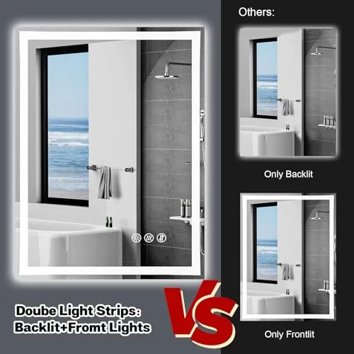 Bold Monkey 20X28 LED Bathroom Mirror with Lights, Anti-Fog, Dimmable, Backlit & Front Lit, Lighted Bathroom Vanity Mirror for Wall, Memory Function, Tempered Glass, Shatter-Proof