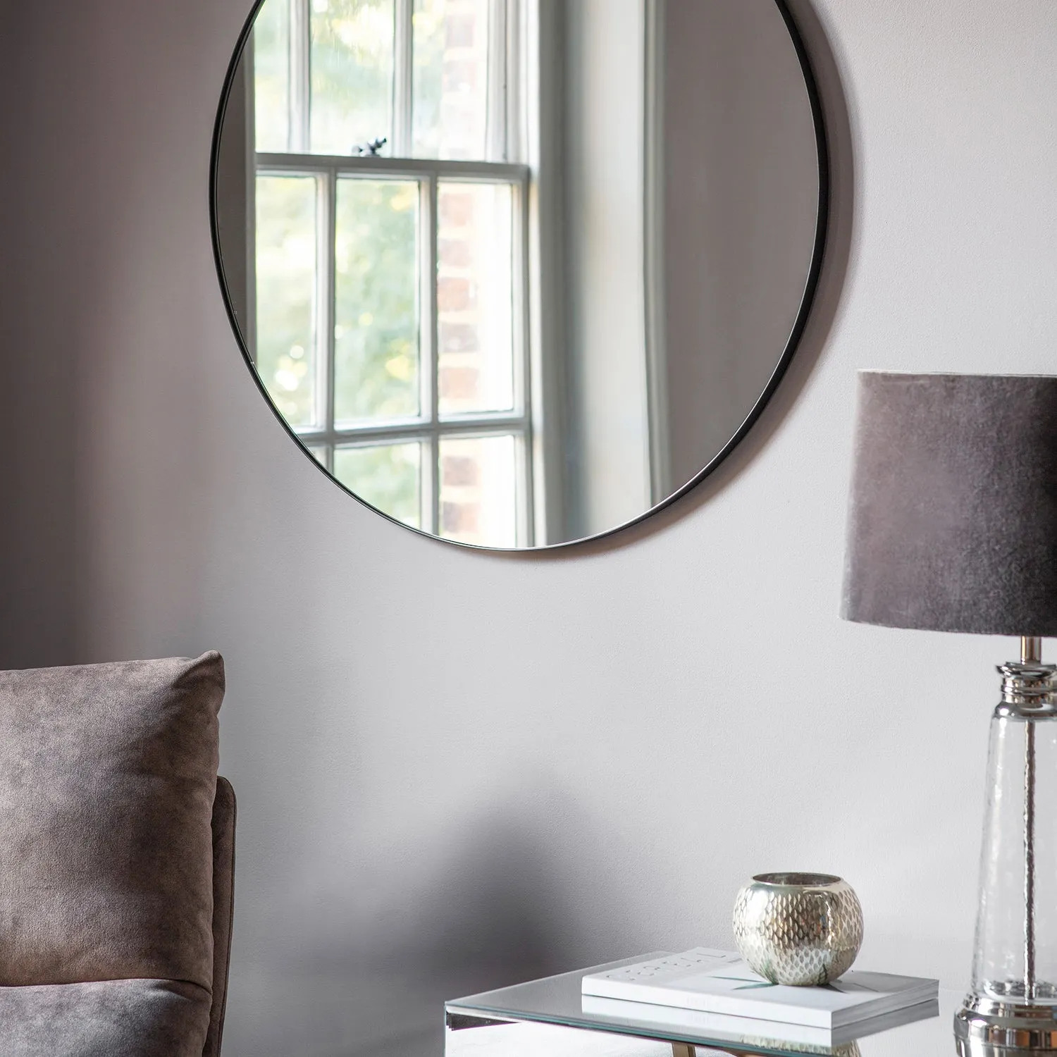 Bowie Black Round Mirror 80cm