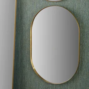 Brushed Gold Metal Slim Frame Oval Wall Mirror