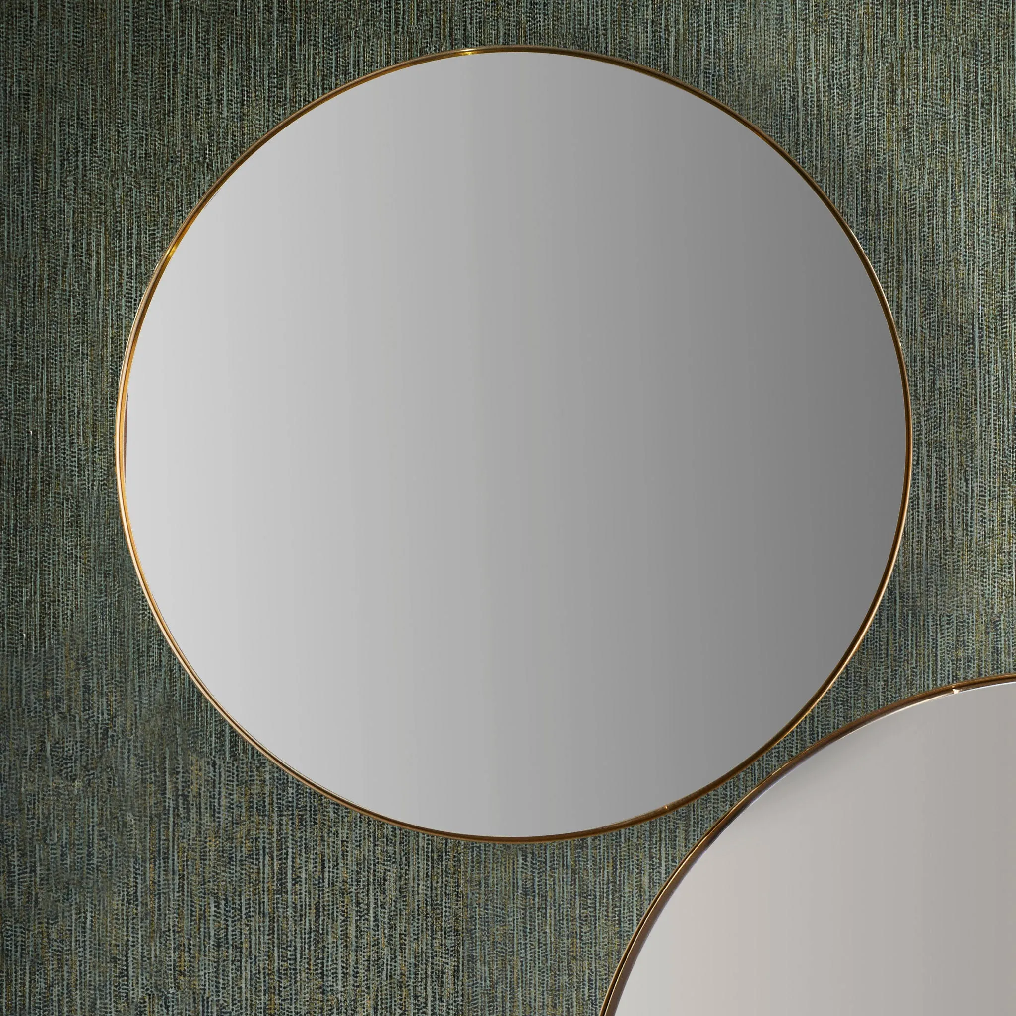 Brushed Gold Metal Slim Frame Round Wall Mirror Medium