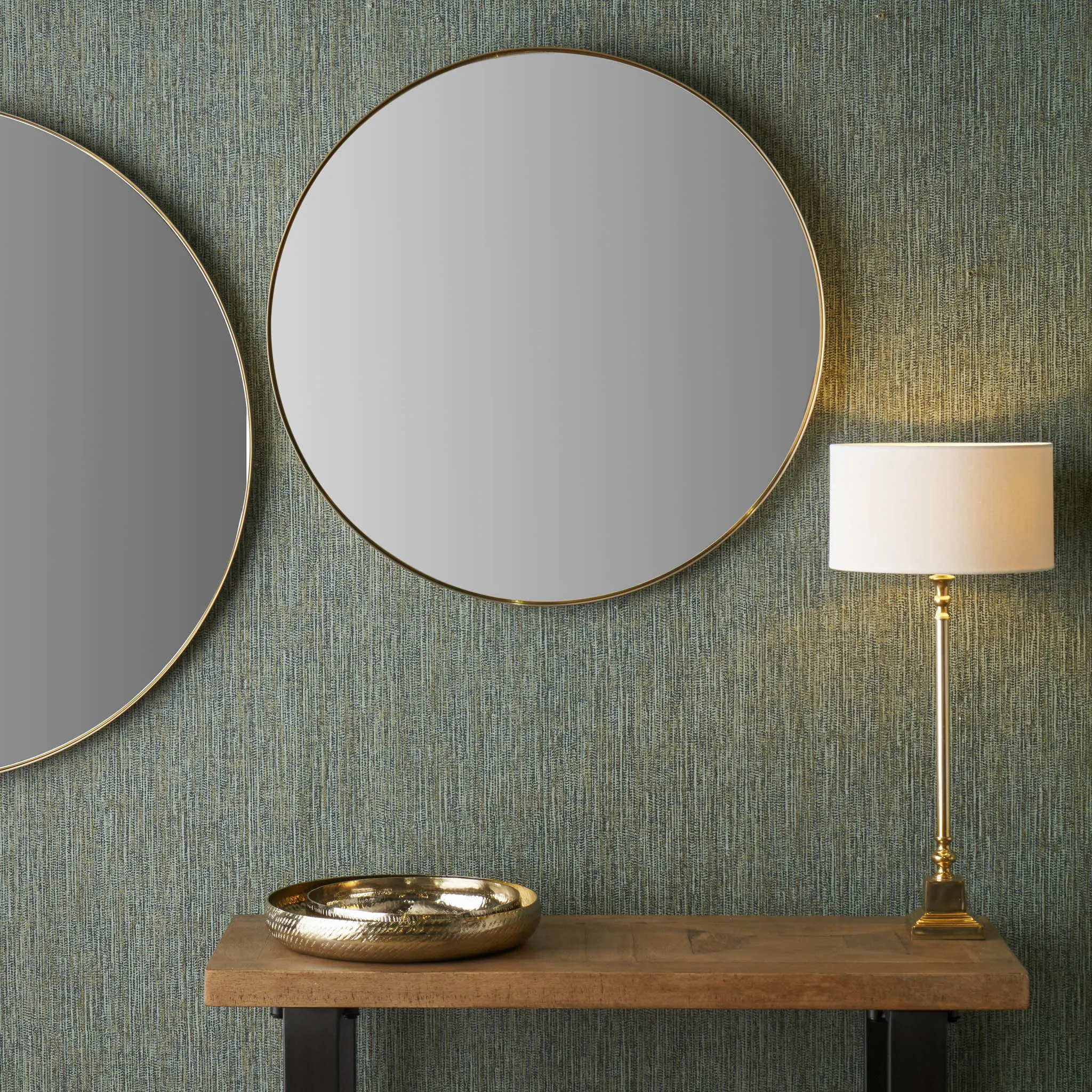 Brushed Gold Metal Slim Frame Round Wall Mirror Medium