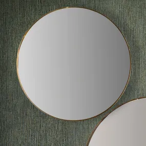 Brushed Gold Metal Slim Frame Round Wall Mirror Medium